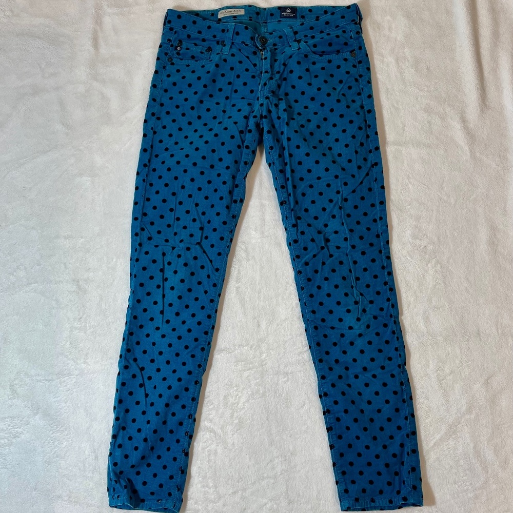 AG Teal polka dot slim straight ankle corduroy pant
